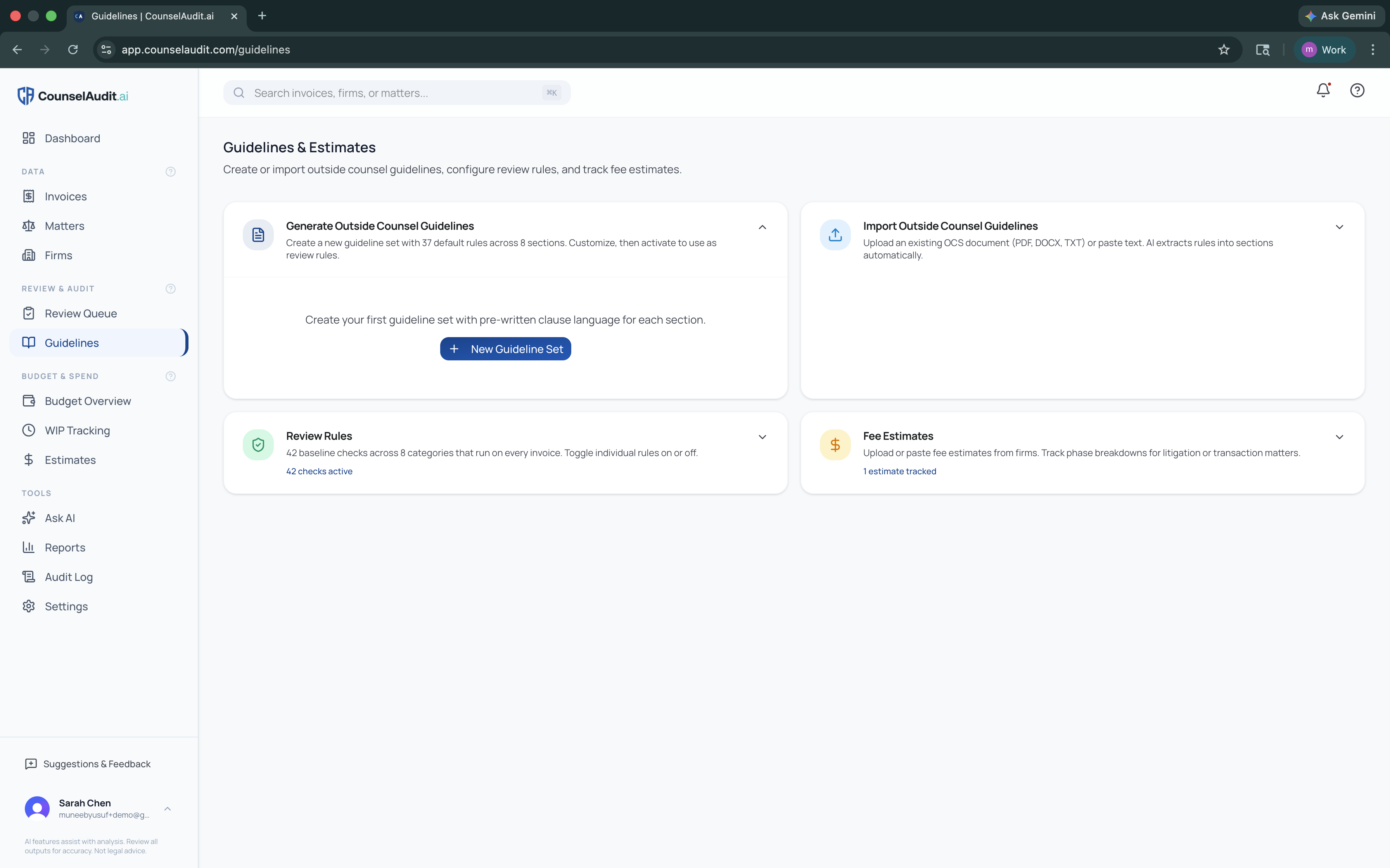 CounselAudit.ai Guidelines & Estimates hub